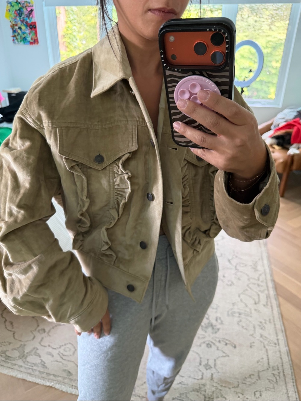 Acne Studios RUFFLE VELOUR JACKET MUD GREEN - Picture 2 of 7